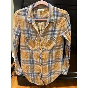 Cloth and Stone Women’s Size Medium Yellow/Blue Plaid Casual Comfort